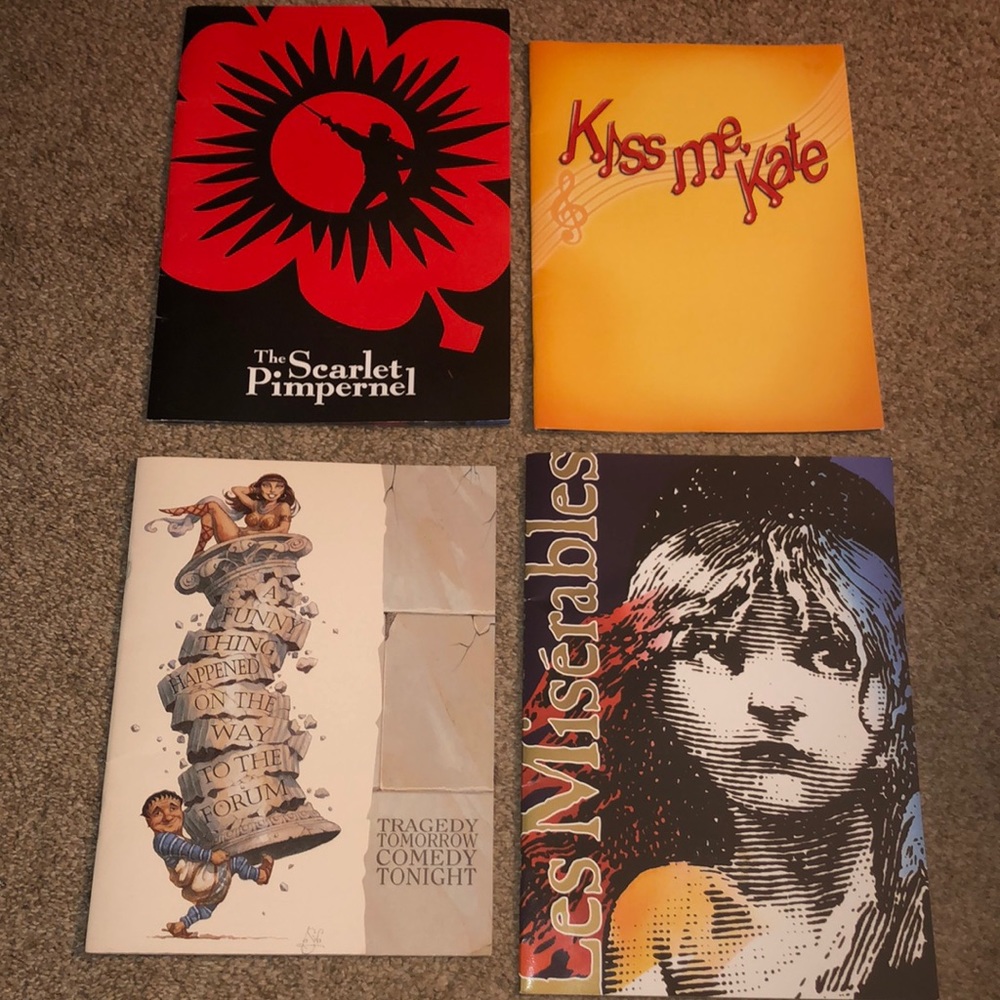 4 Vintage Playbills Scarlet Pimpernel, Kiss Me Kate, Les Miserables, Funny Thing